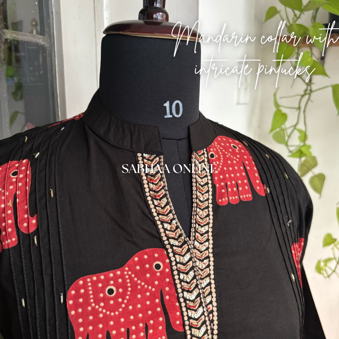 Haathi - Black Cotton Kurti 3pc set