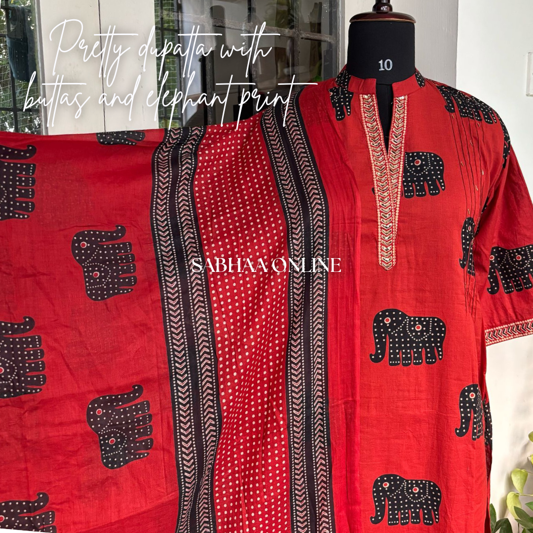Haathi - Brick Red Cotton Kurti 3pc set