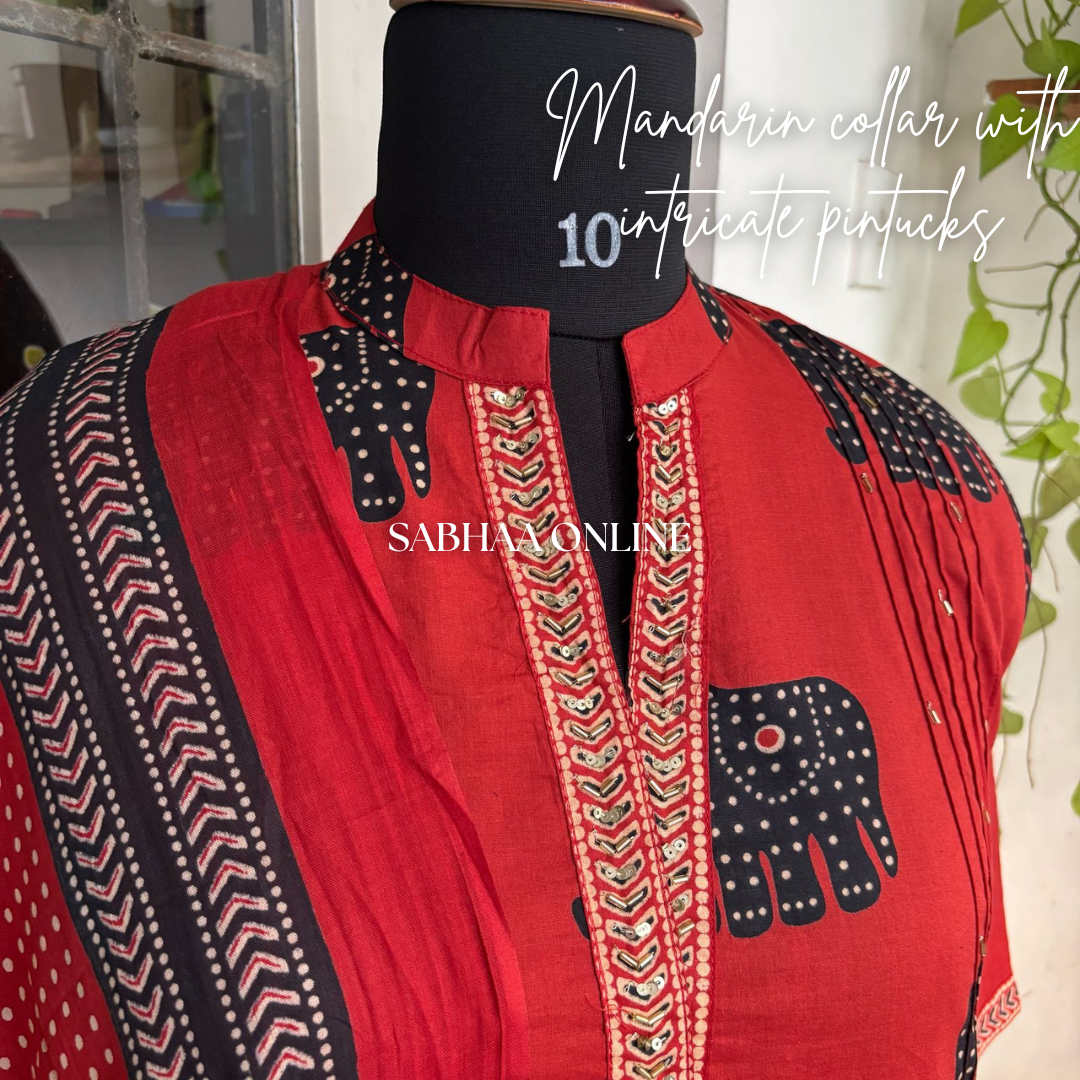 Haathi - Brick Red Cotton Kurti 3pc set
