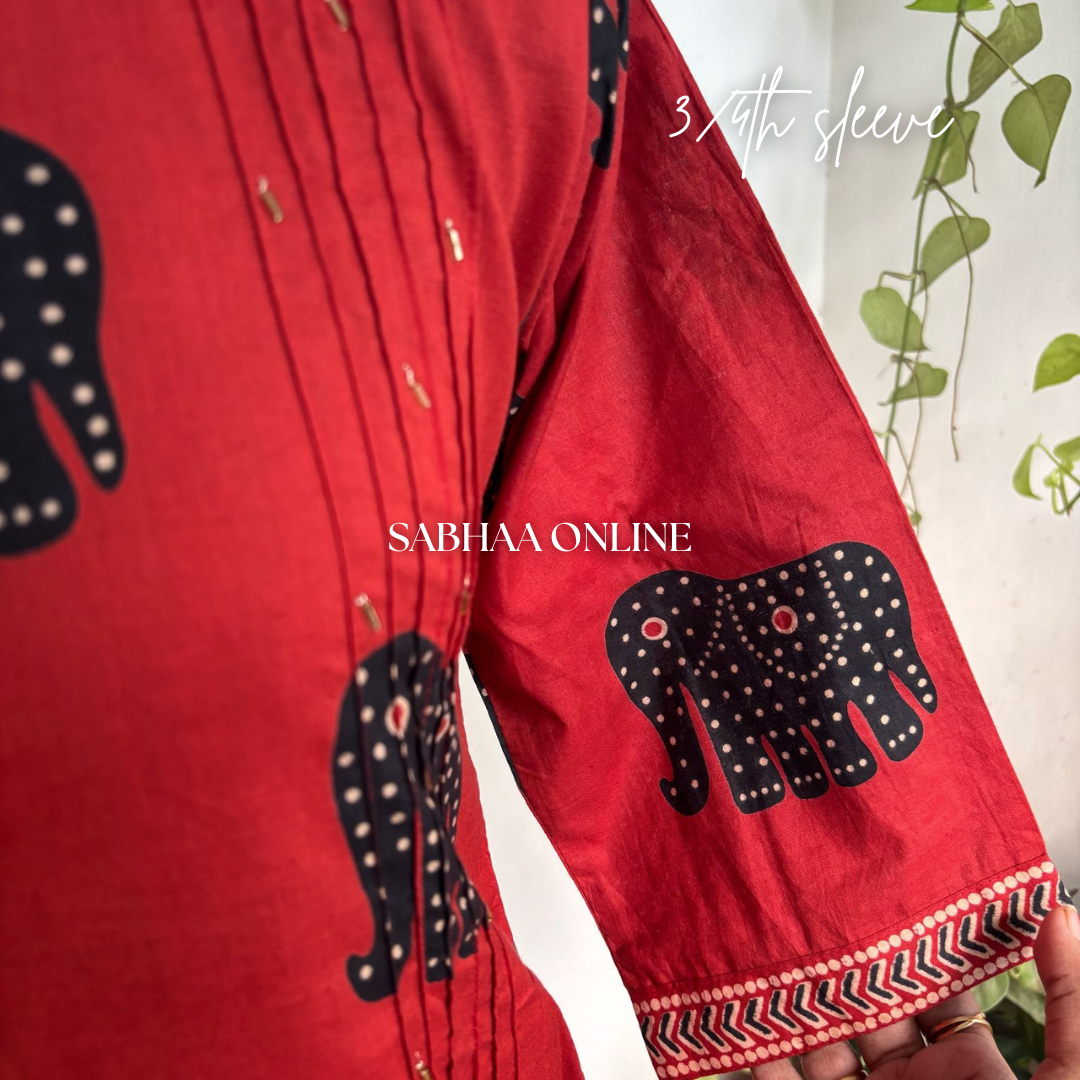 Haathi - Brick Red Cotton Kurti 3pc set