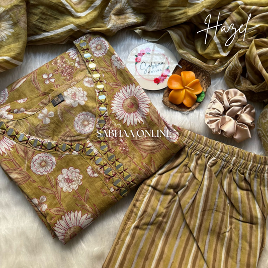Hazel - Sage green Cotton Kurti 3pc set