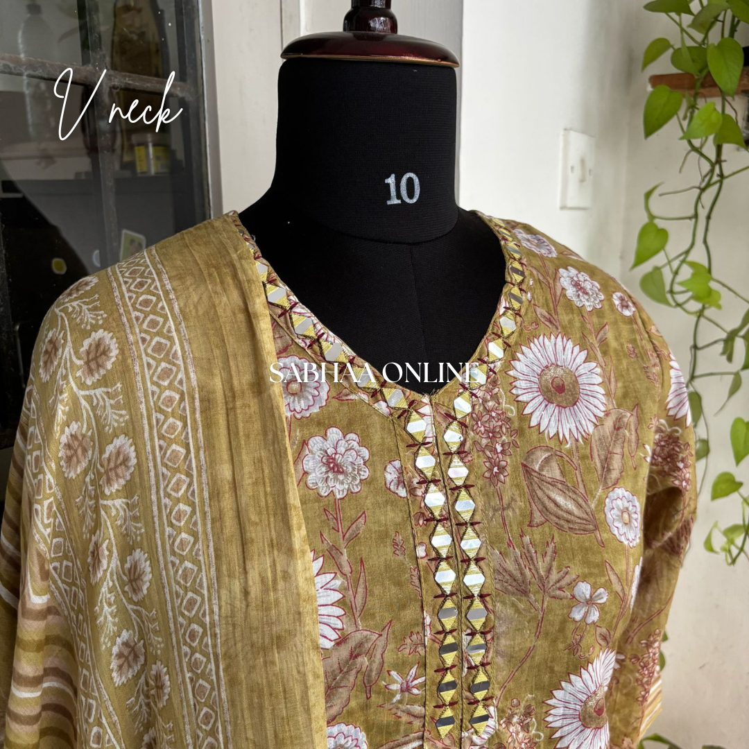 Hazel - Sage green Cotton Kurti 3pc set