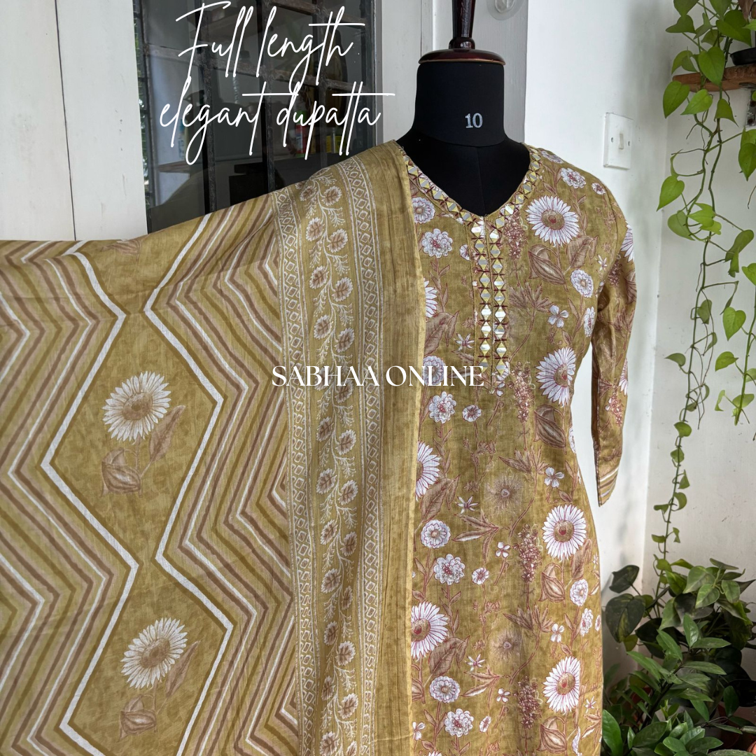 Hazel - Sage green Cotton Kurti 3pc set