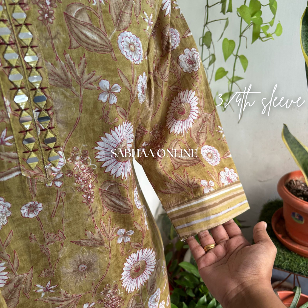Hazel - Sage green Cotton Kurti 3pc set