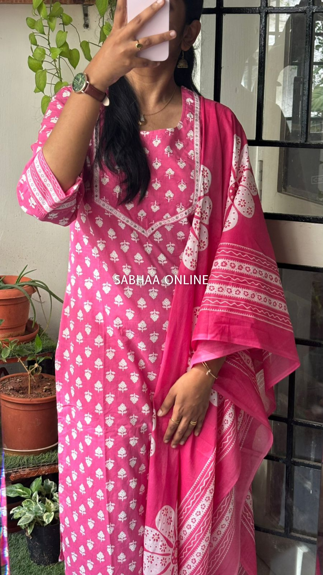 Kavya - Pink Cotton kurti 3pc set