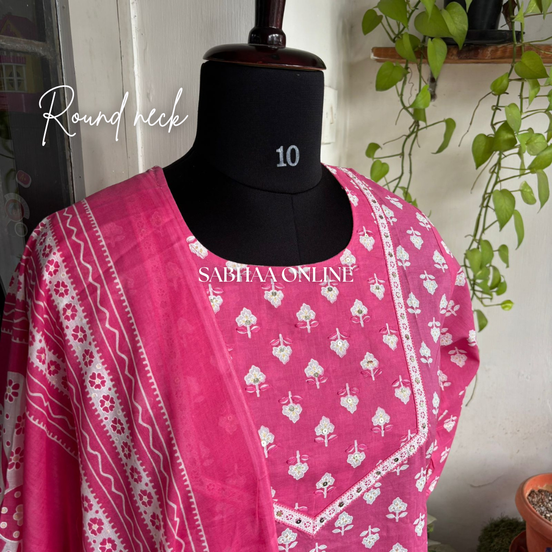 Kavya - Pink Cotton kurti 3pc set