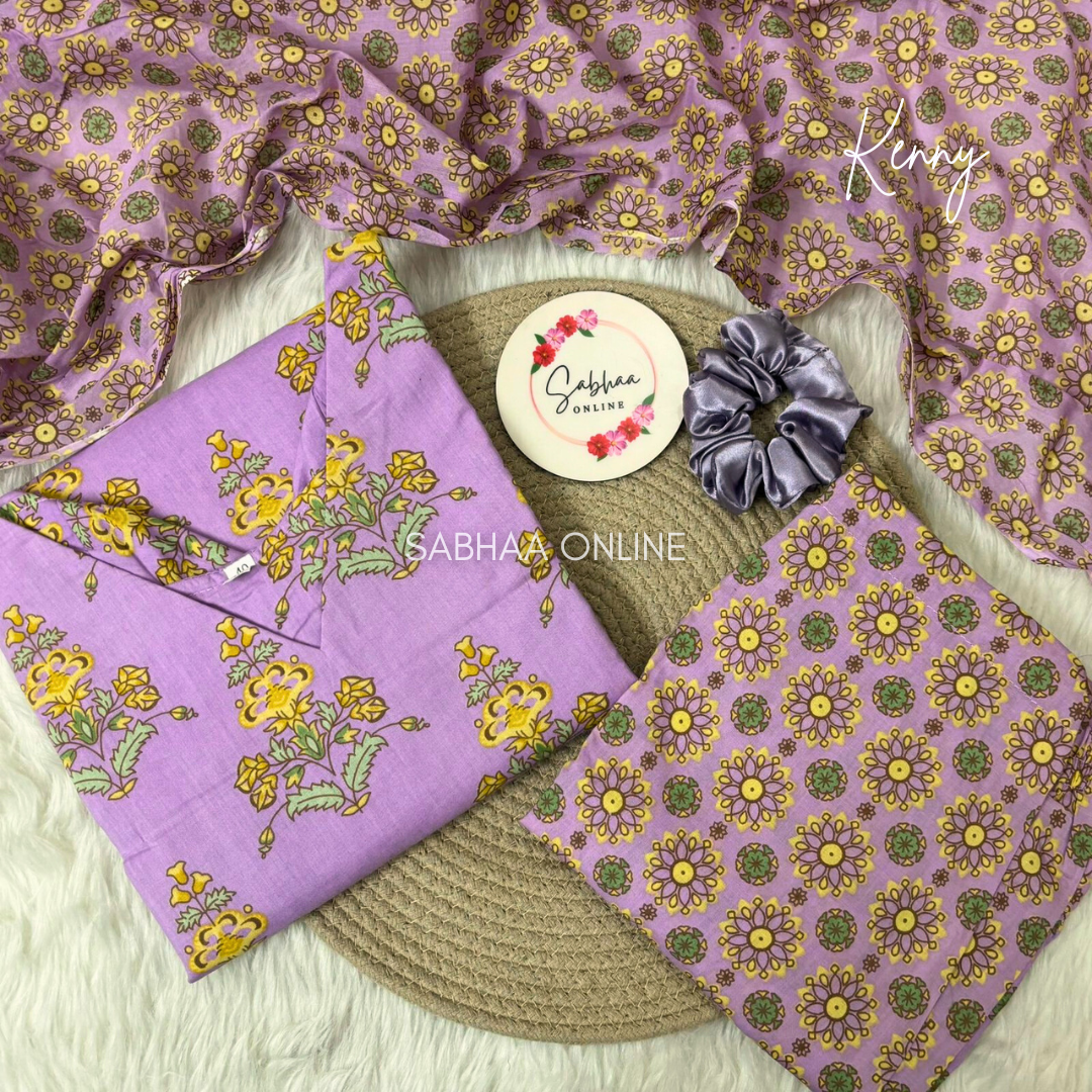 Kenny - Lavendar Cotton Kurti 3pc set with lining