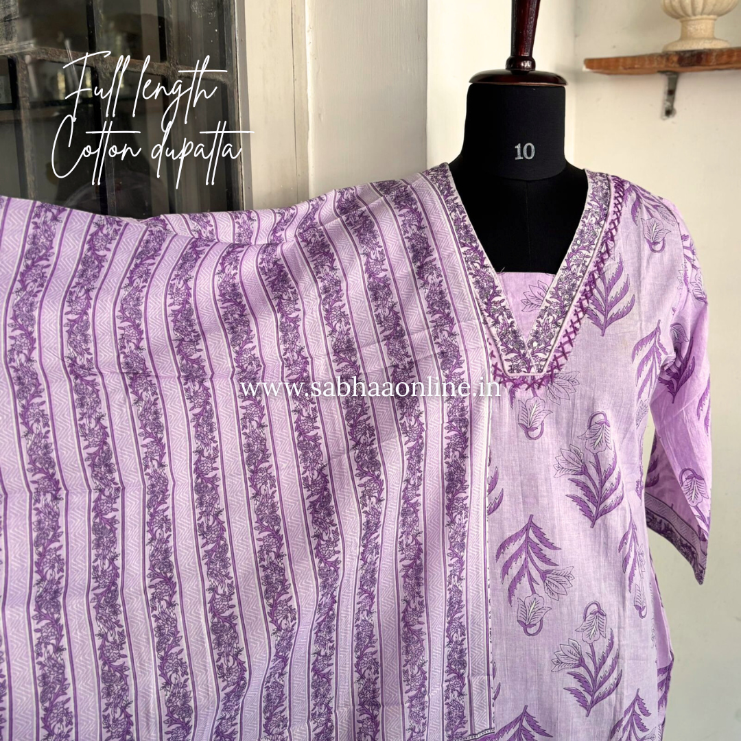 Kheziah - Lavendar Cotton kurti 3pc set - LN 19