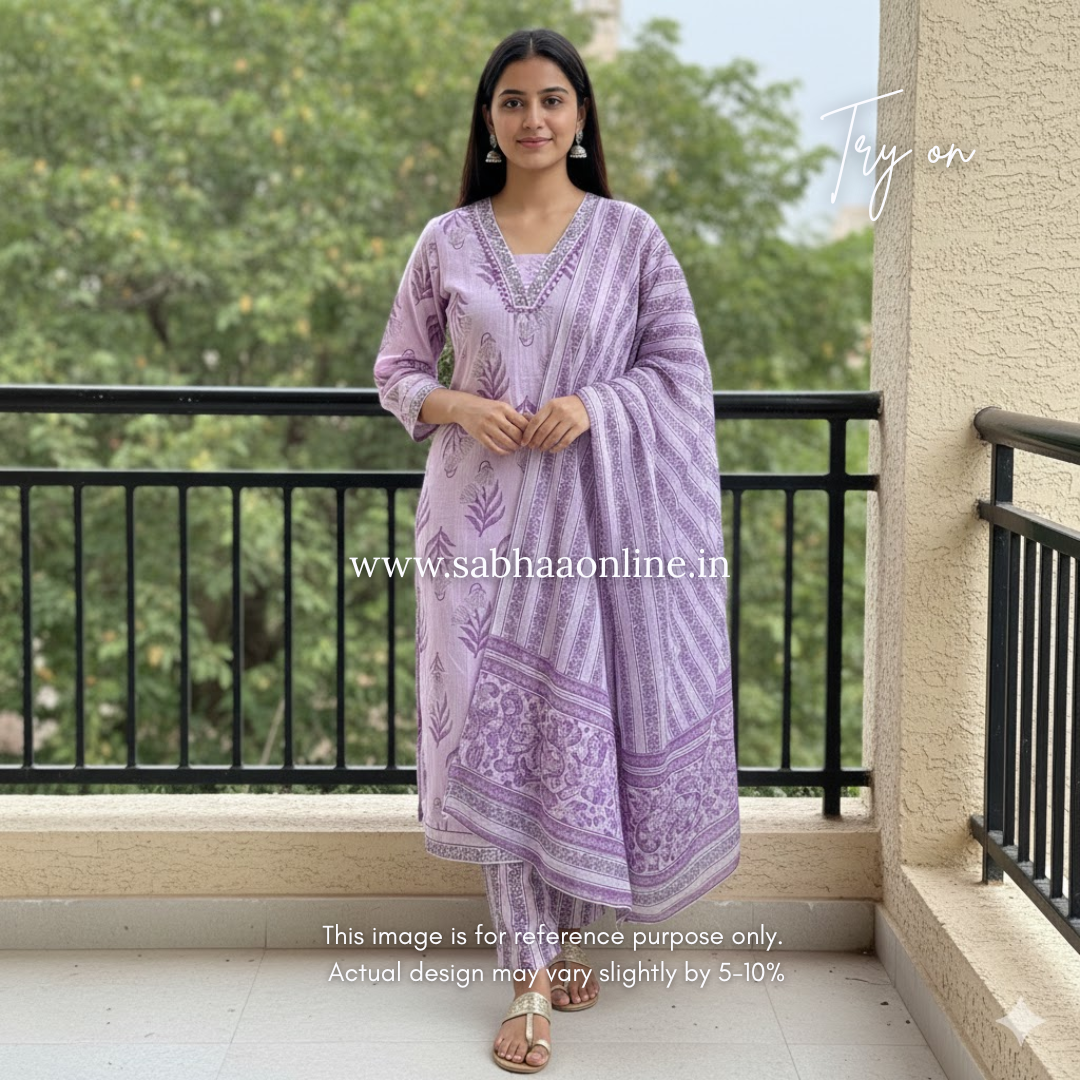 Kheziah - Lavendar Cotton kurti 3pc set - LN 19