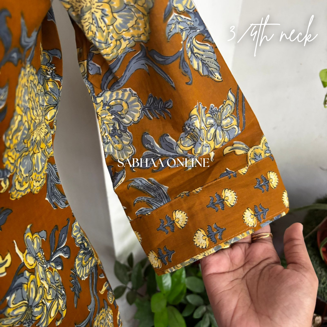 Krupa - Honey Yellow Cotton kurti pant set with lining