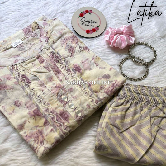 Latika - Off white Cotton Kurti Pant set