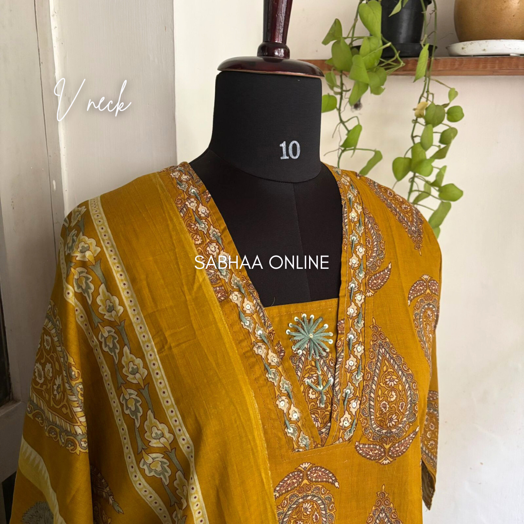 Leela - Mustard Yellow Cotton kurti 3pc set