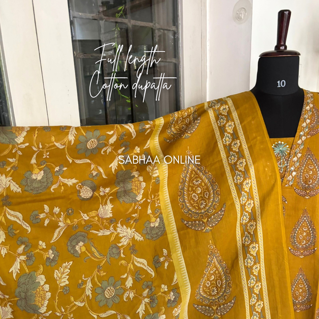 Leela - Mustard Yellow Cotton kurti 3pc set