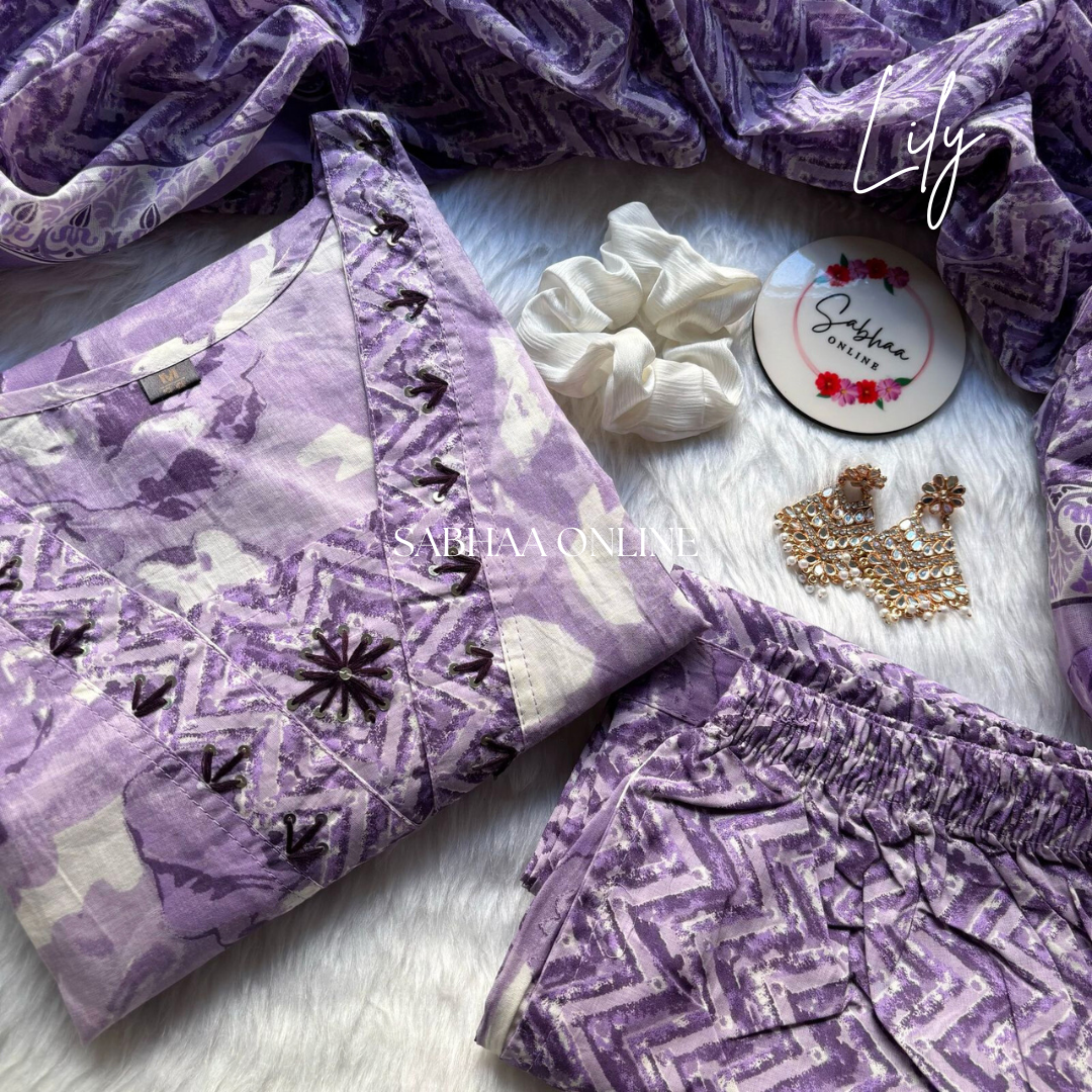 Lily - Lavendar Cotton kurti 3pc set