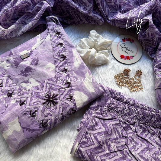 Lily - Lavendar Cotton kurti 3pc set