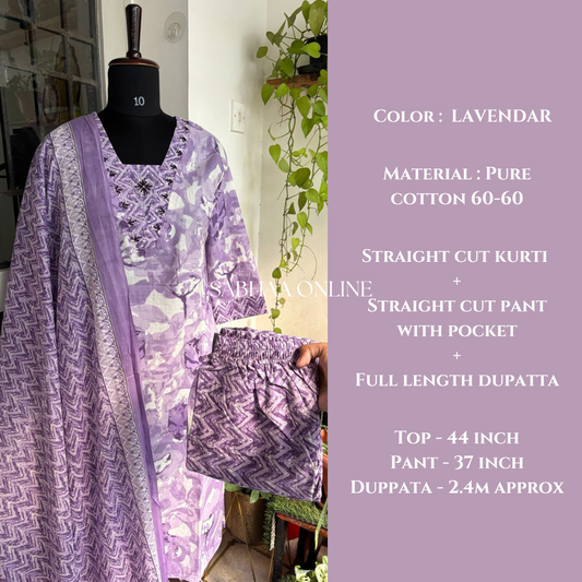 Lily - Lavendar Cotton kurti 3pc set