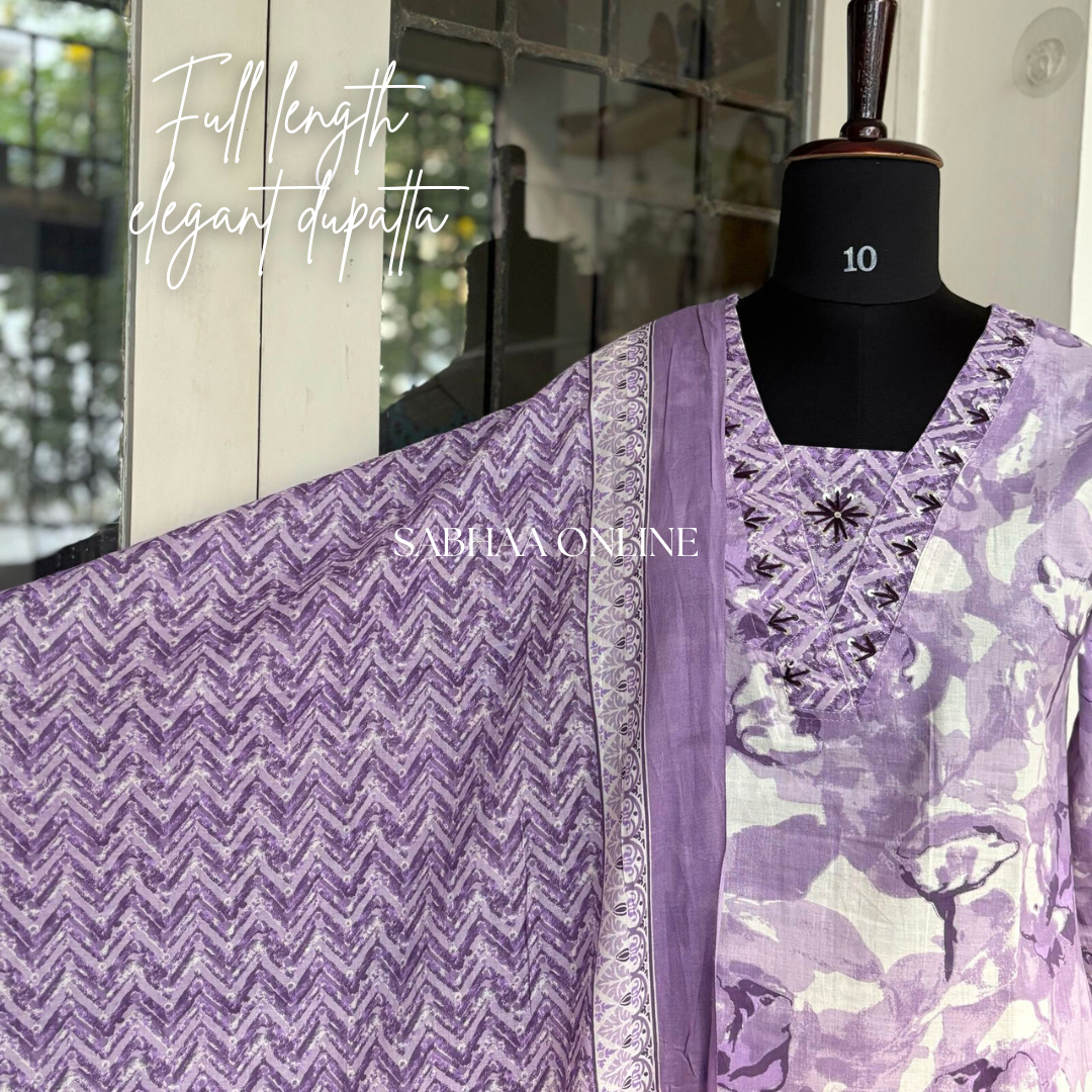 Lily - Lavendar Cotton kurti 3pc set