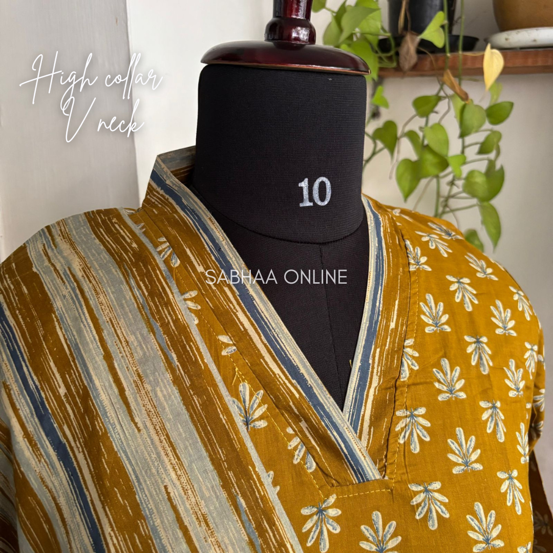 Manasa - Mustard Yellow Cotton kurti 3pc set with lining