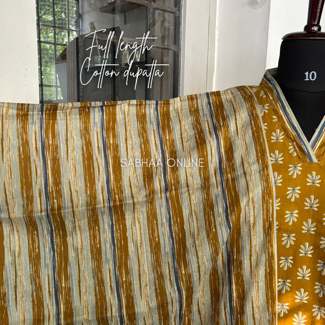 Manasa - Mustard Yellow Cotton kurti 3pc set with lining