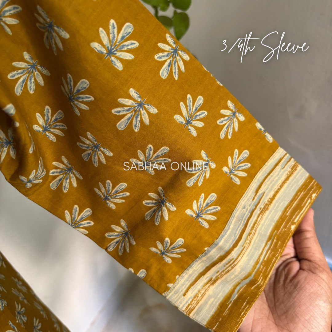 Manasa - Mustard Yellow Cotton kurti 3pc set with lining