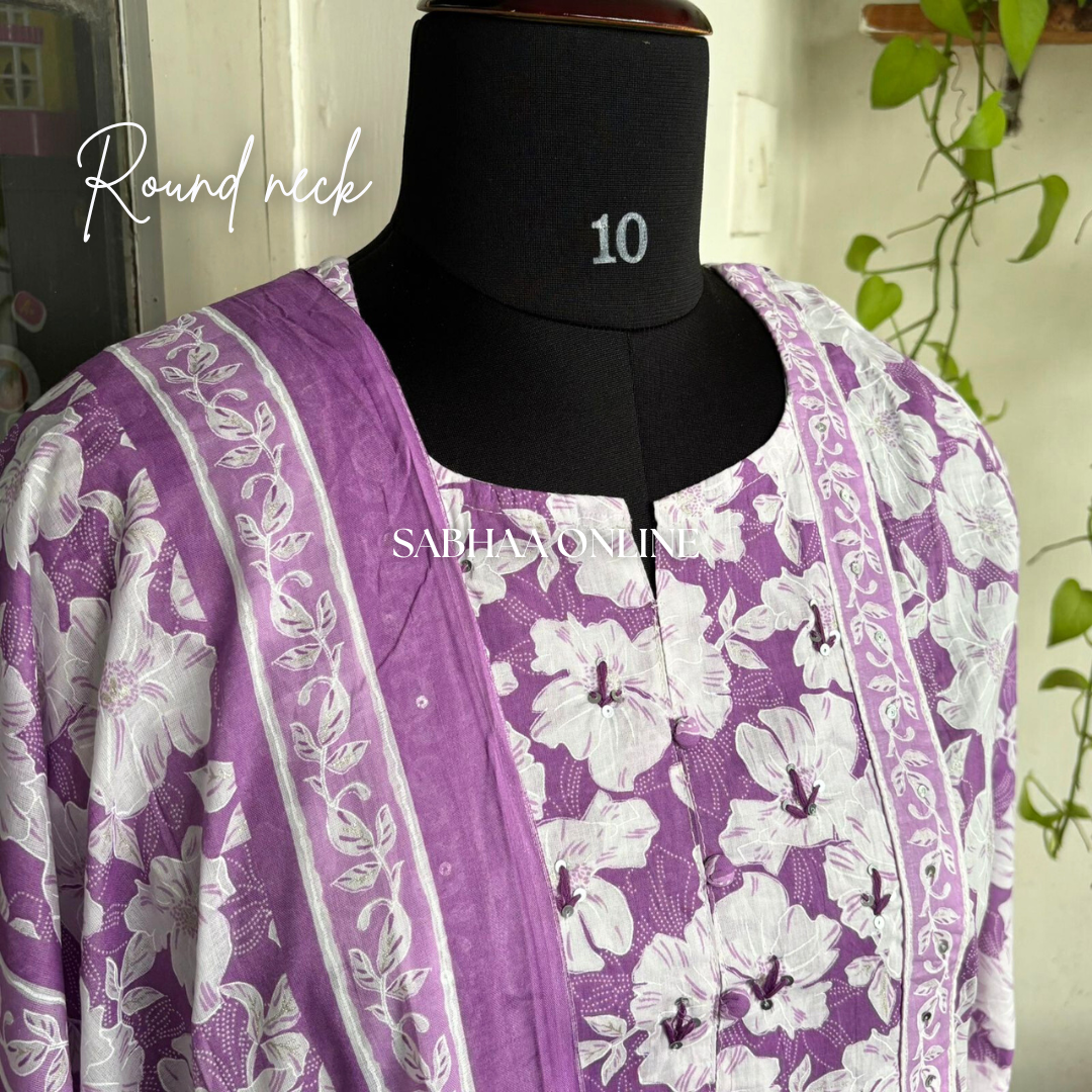 Maushmi - Lavendar Cotton kurti 3pc set