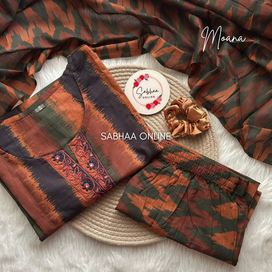 Moana - Ikkat styled Multi colored Cotton Kurti 3pc set - LN 15