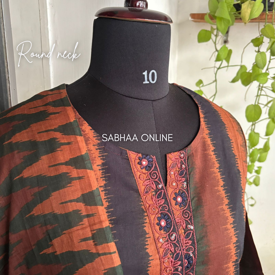 Moana - Ikkat styled Multi colored Cotton Kurti 3pc set - LN 15