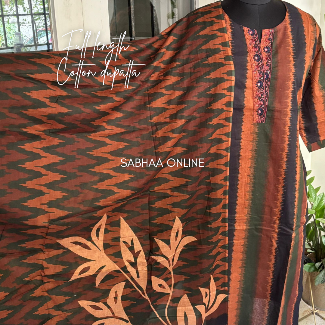 Moana - Ikkat styled Multi colored Cotton Kurti 3pc set - LN 15