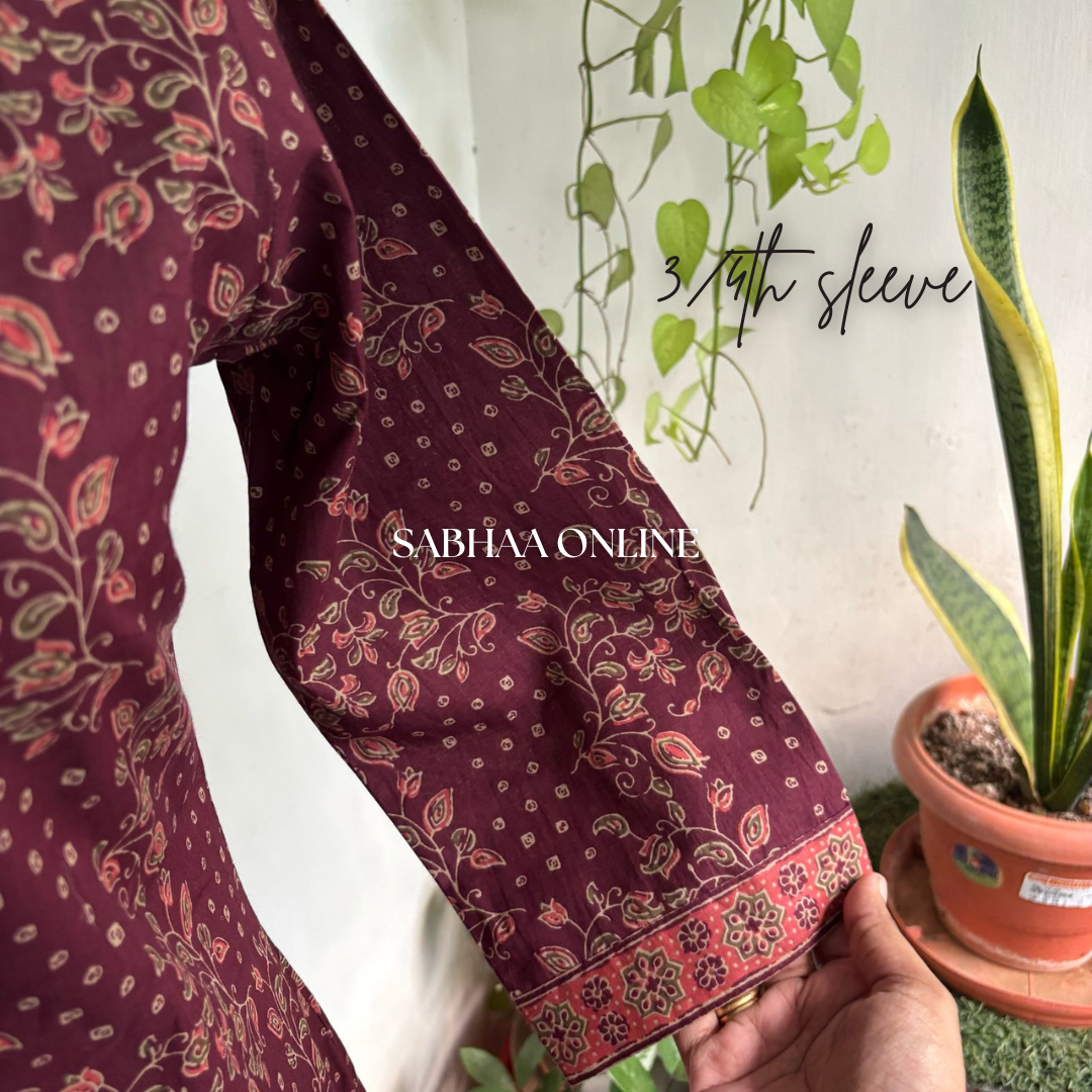 Mogha - Wine Cotton Kurti 3pc set
