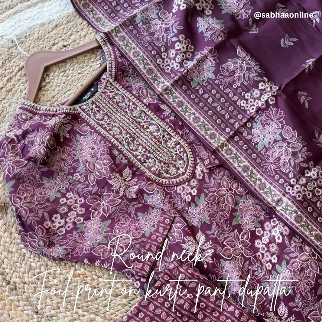 Nadia - Wine Purple Chanderi Festive Kurti 3pc set