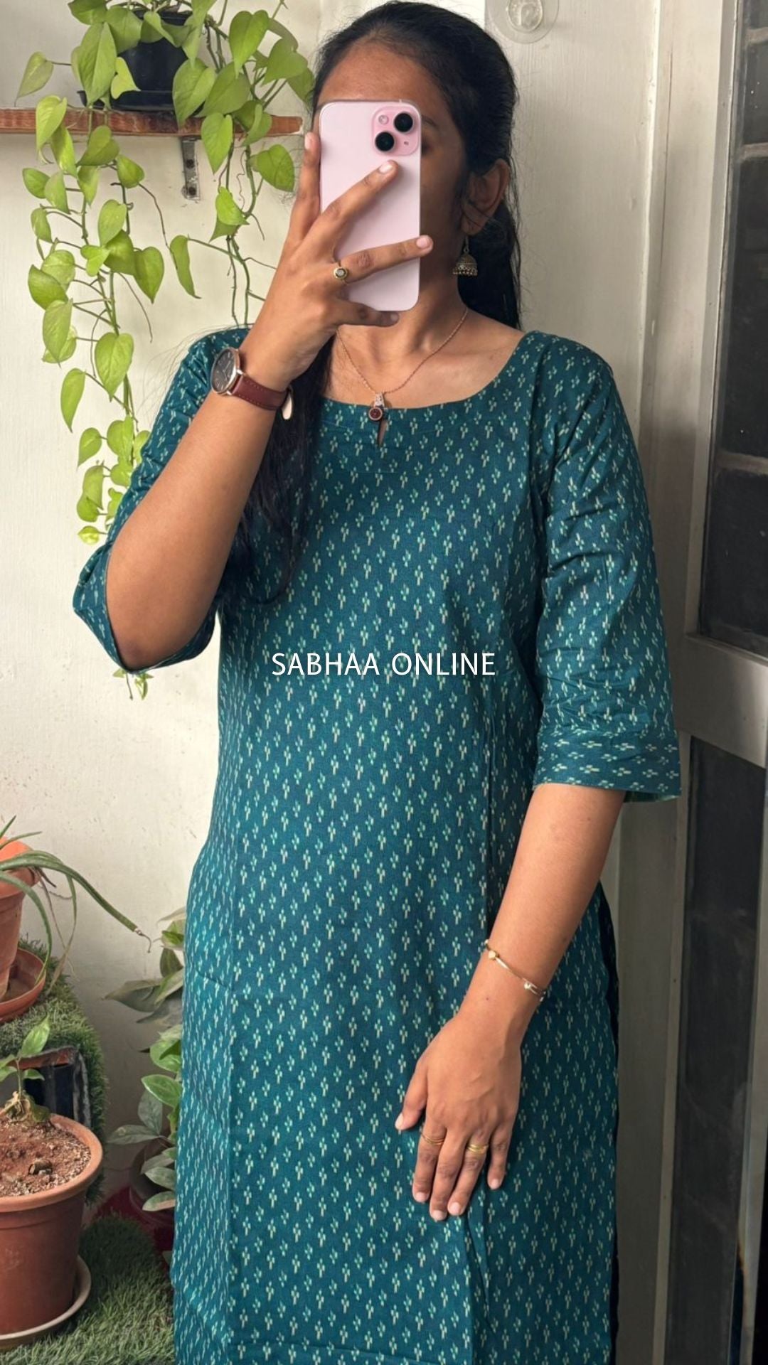 Nashita - Peacock blue Ikkat Cotton Kurti pant set with lining