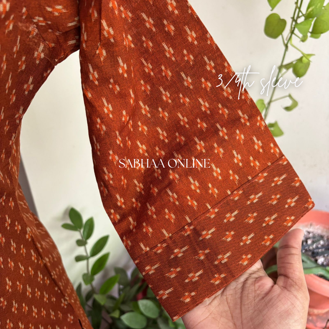 Nashita - Rust Orange Ikkat Cotton Kurti pant set (With lining)