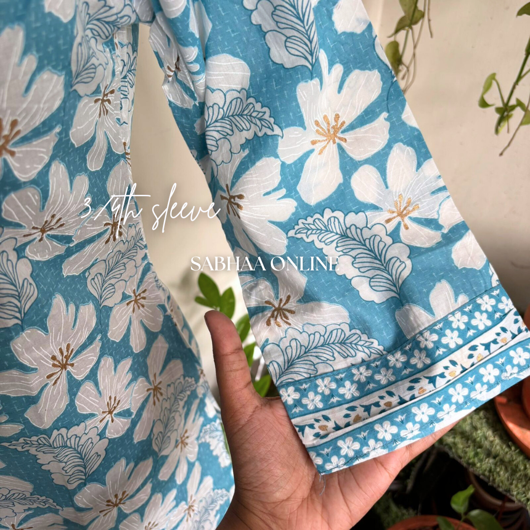 Navya - Sky blue Cotton kurti 3pc set