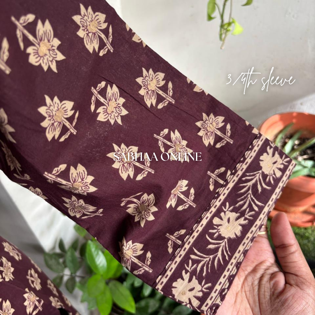 Neeti - Deep Wine Bagru Cotton Kurti 3pc set