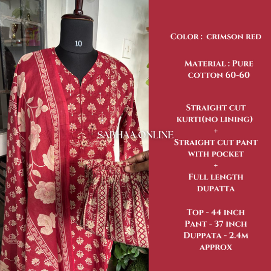 Neeti - Red Bagru Cotton kurti 3pc set