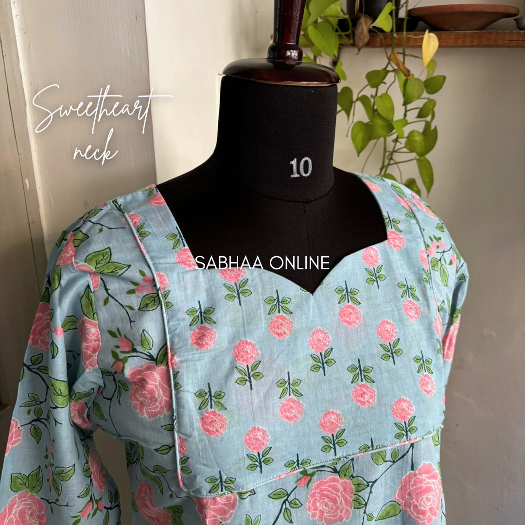 Nira - Sky blue Cotton kurti 3pc set with lining