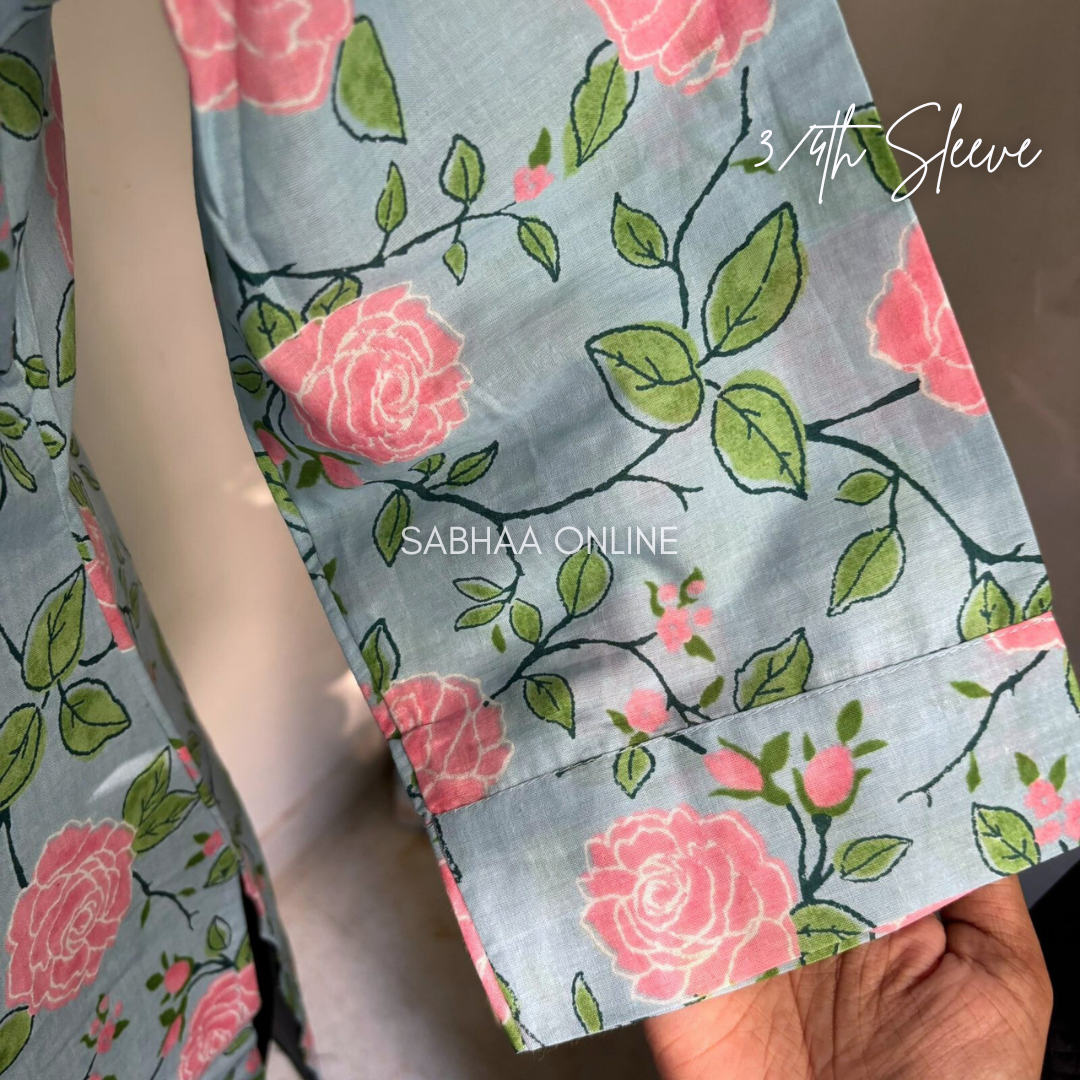 Nira - Sky blue Cotton kurti 3pc set with lining