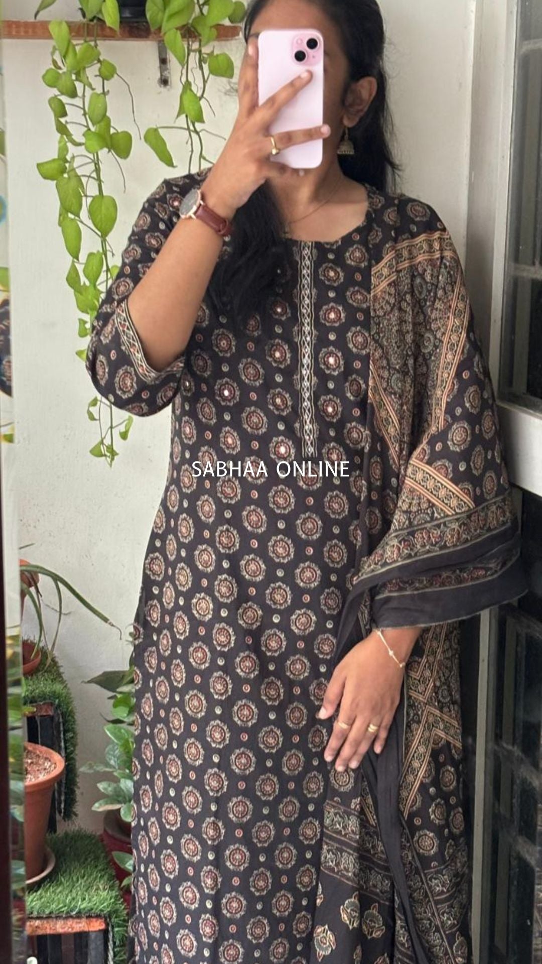 Nitya - Black Ajrakh Cotton Kurti 3pc set