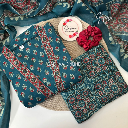 Nora - Teal Cotton kurti 3pc set with lining - LN13