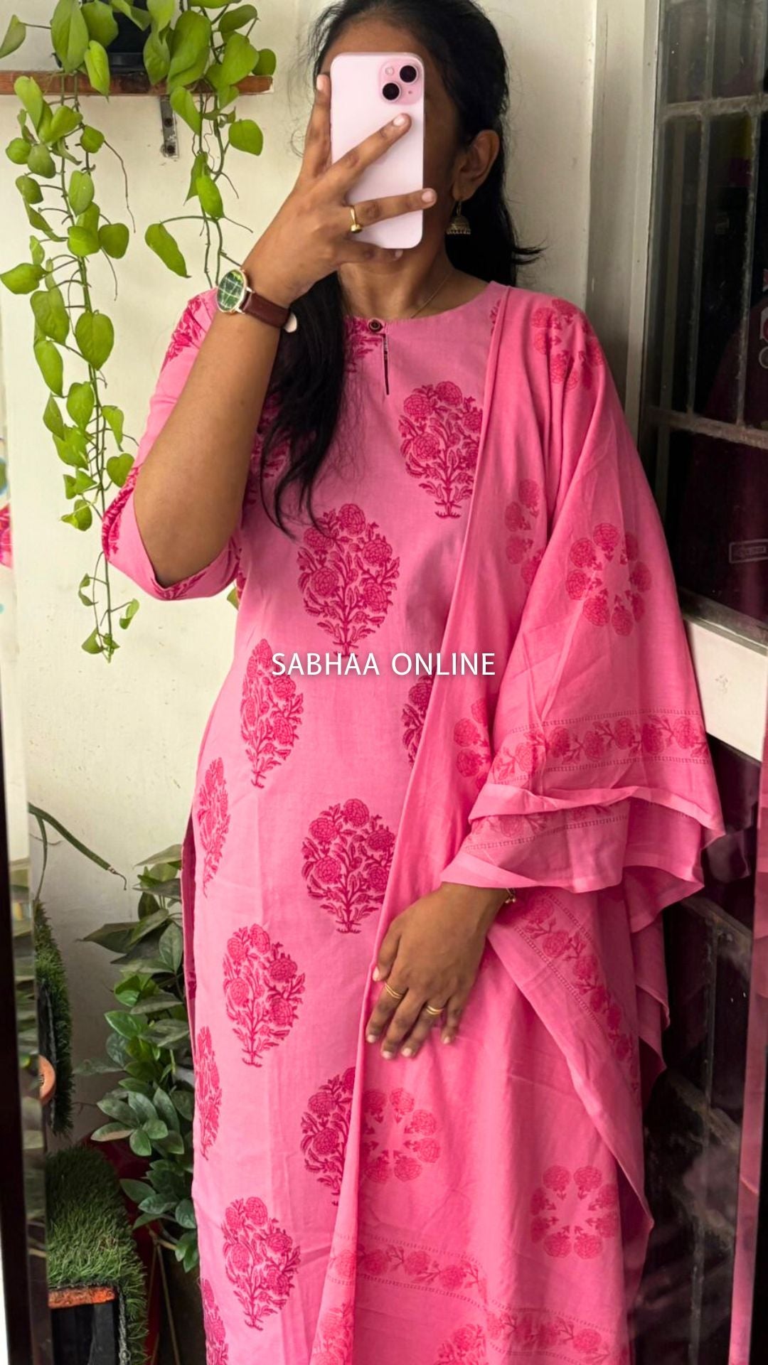 Olivia - Pink Cotton kurti 3pc set with lining