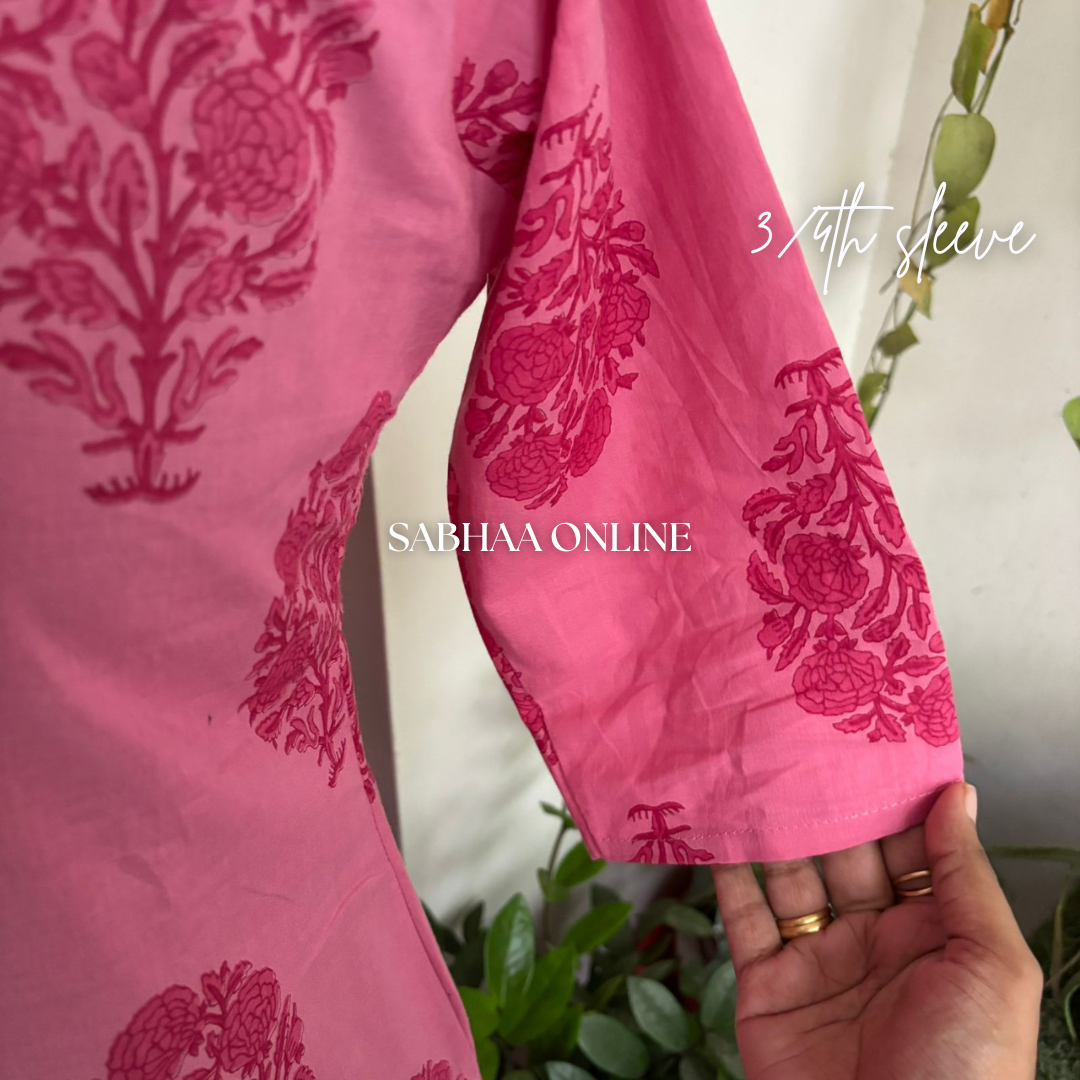 Olivia - Pink Cotton kurti 3pc set with lining