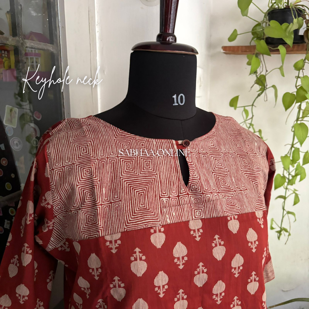 Pallavi - Brick Red Cotton Kurti 3pc set with lining