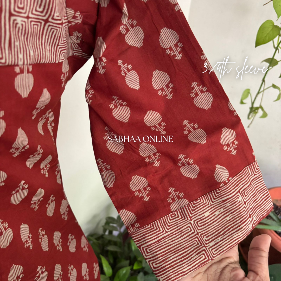 Pallavi - Brick Red Cotton Kurti 3pc set with lining