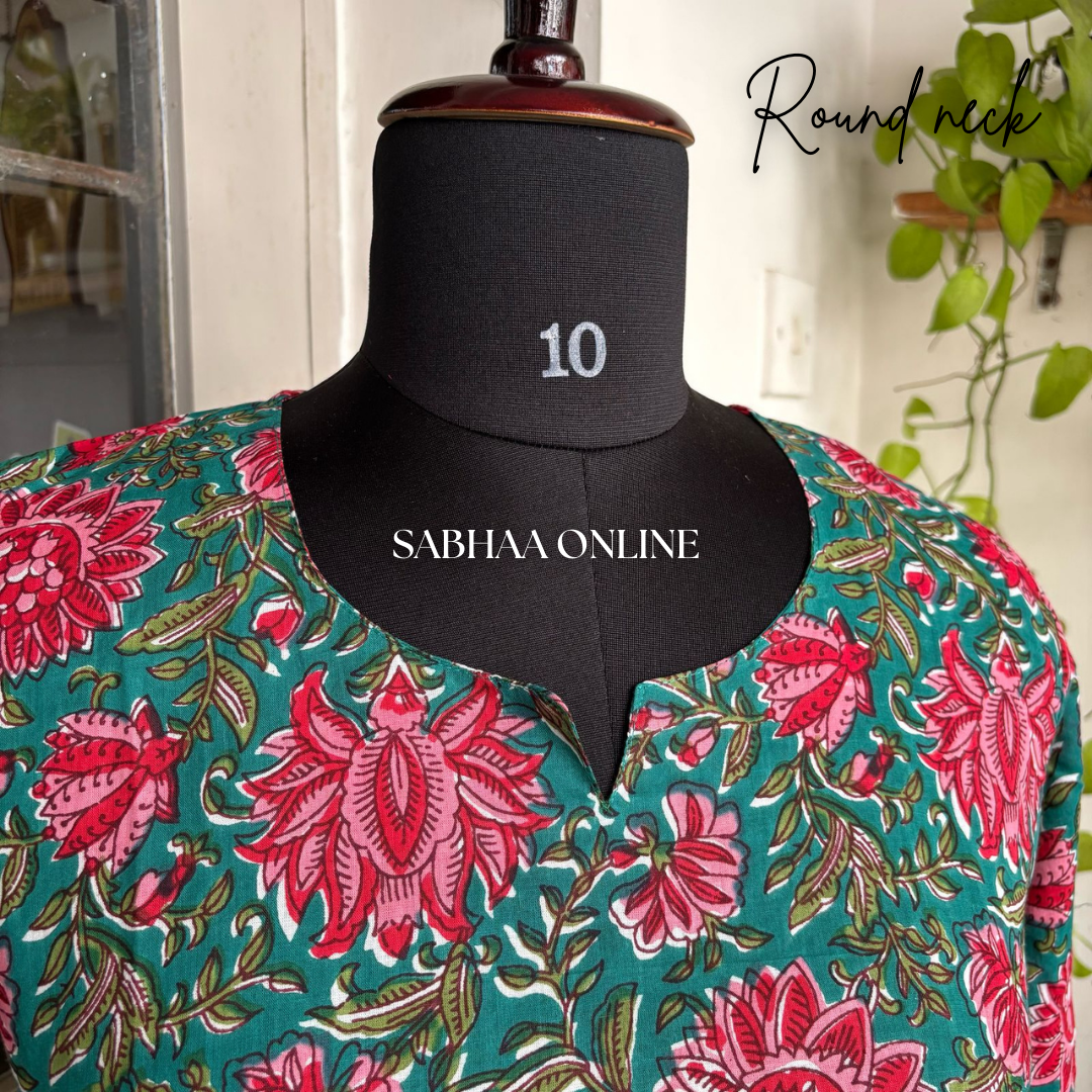 Phool - Pine green Cotton Short kurti