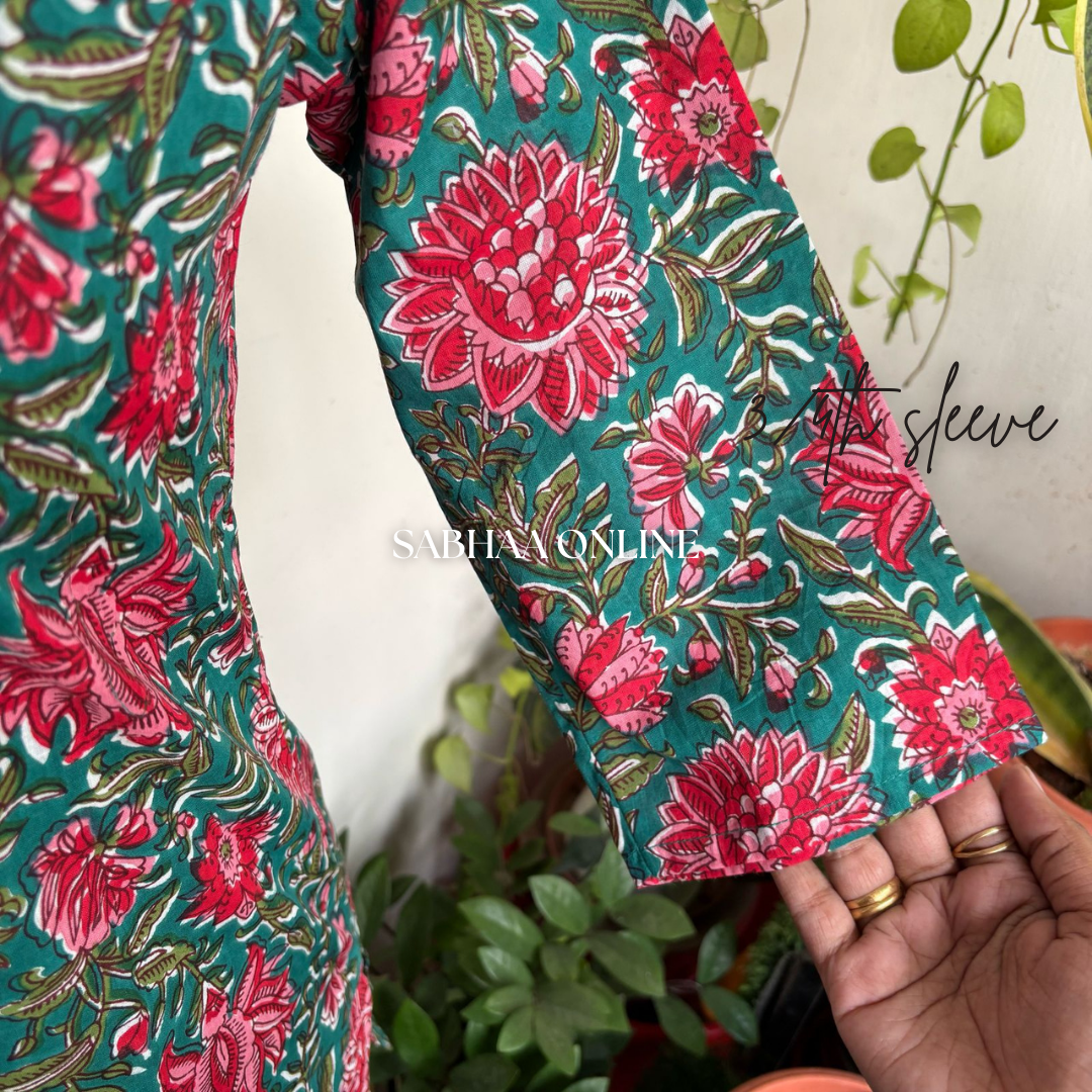 Phool - Pine green Cotton Short kurti
