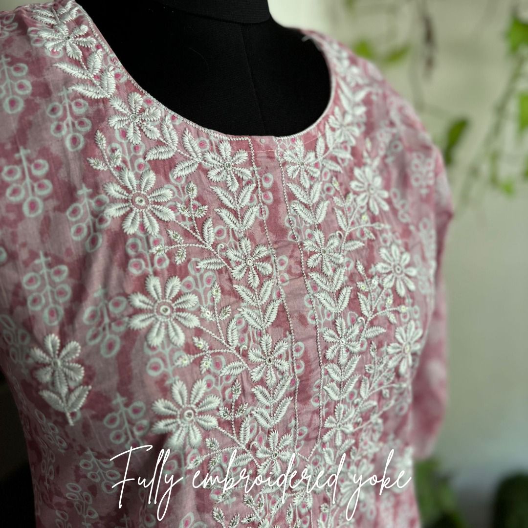 Poorvi - Pink Cotton kurti 3pc set