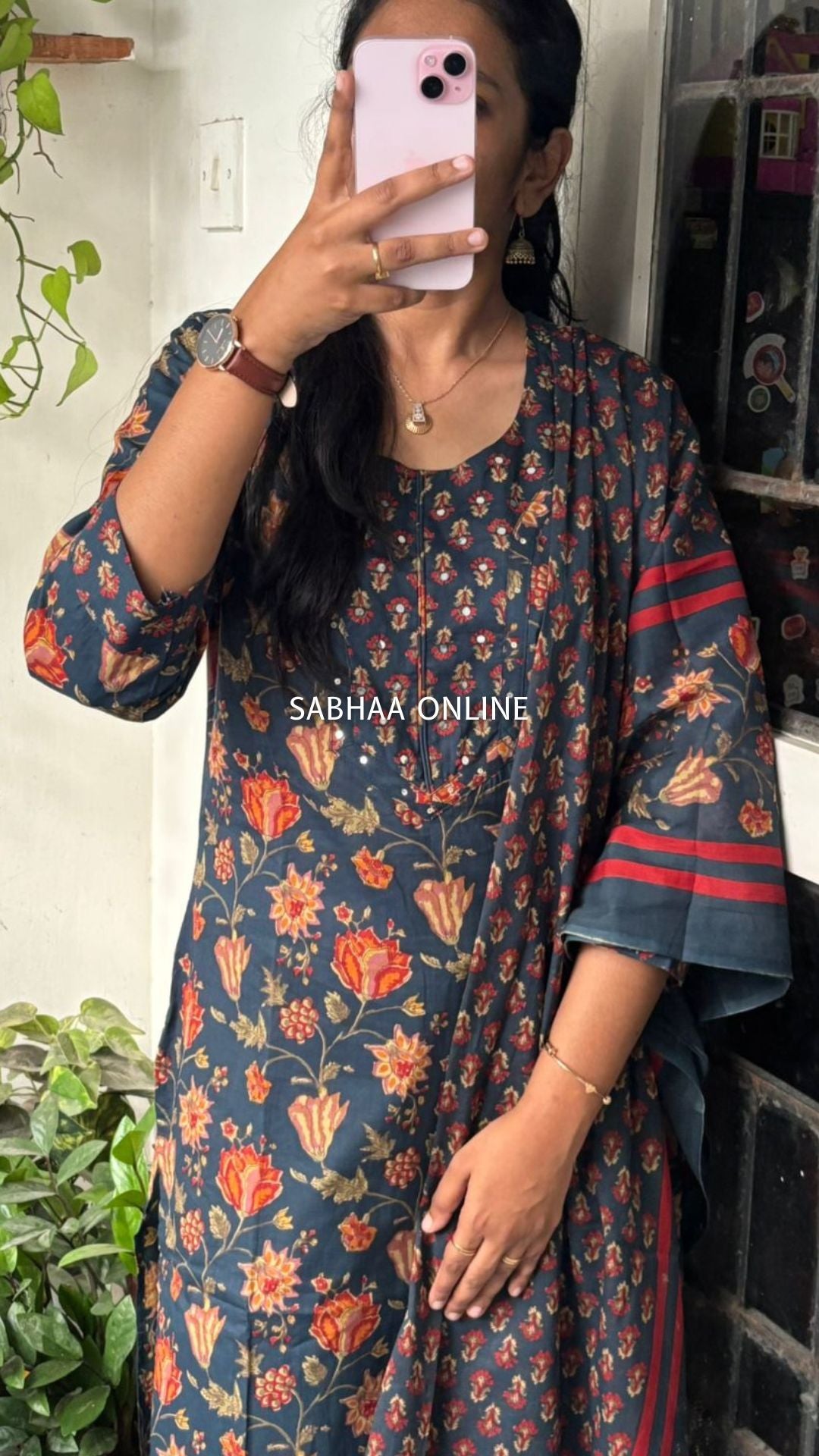 Pragati - Deep Bottle Green Cotton Kurti 3pc set