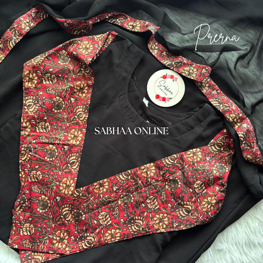 Prerna - Black Georgette + Kalamkari Kurti dupatta combo (with lining)