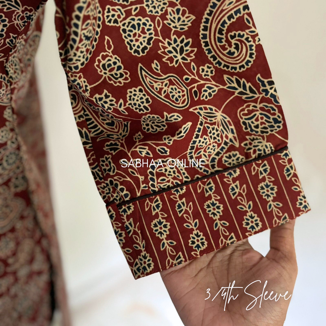 Raga - Teracotta Red Ajrakh Cotton kurti 3pc set with lining - LN 18