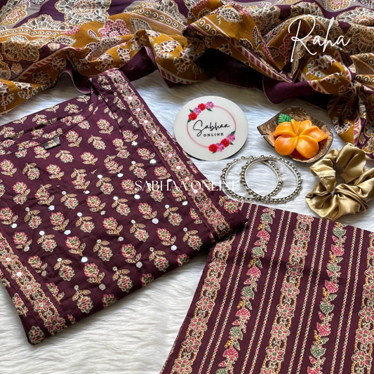 Raha - Tyrian Purple Cotton Kurti 3pc set